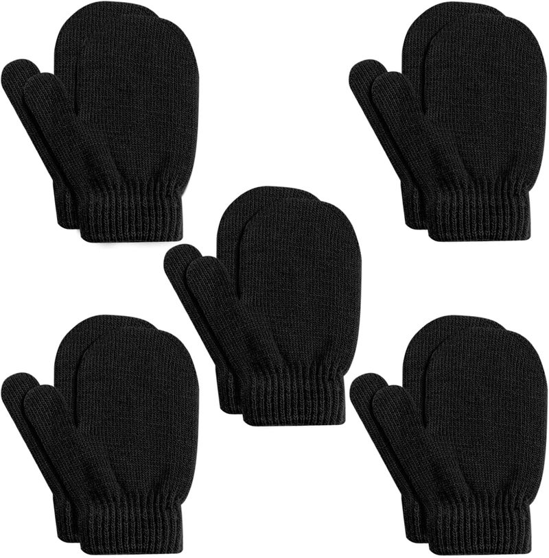 ONESING 5 Pair Toddler Mittens Black Baby Winter Gloves for Girls Boys - Warm Newborn Gloves - Image 1
